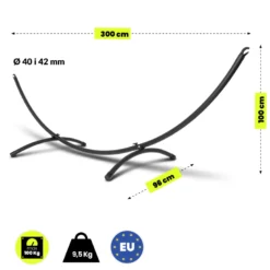 Support hamac arqué acier 300 cm, 100 kg, noir, hypermotion