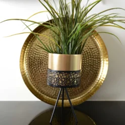 Support plantes métal avec vase doré h.34cm