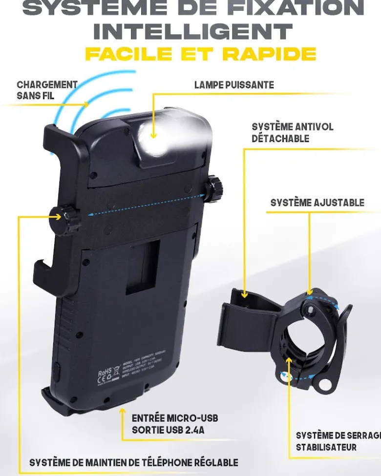 Support téléphone avec batterie intégrée