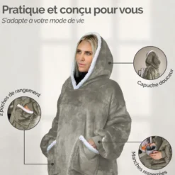 Sweat capuche + poches - sherpa flanelle