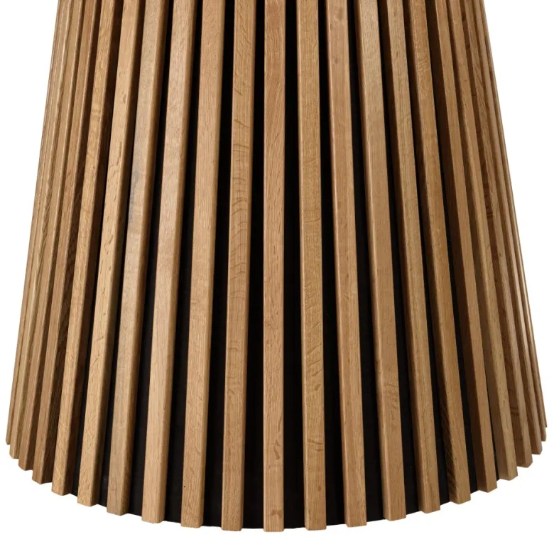 Sya - table à manger ronde d120 décor et chêne naturel pied à motif strié