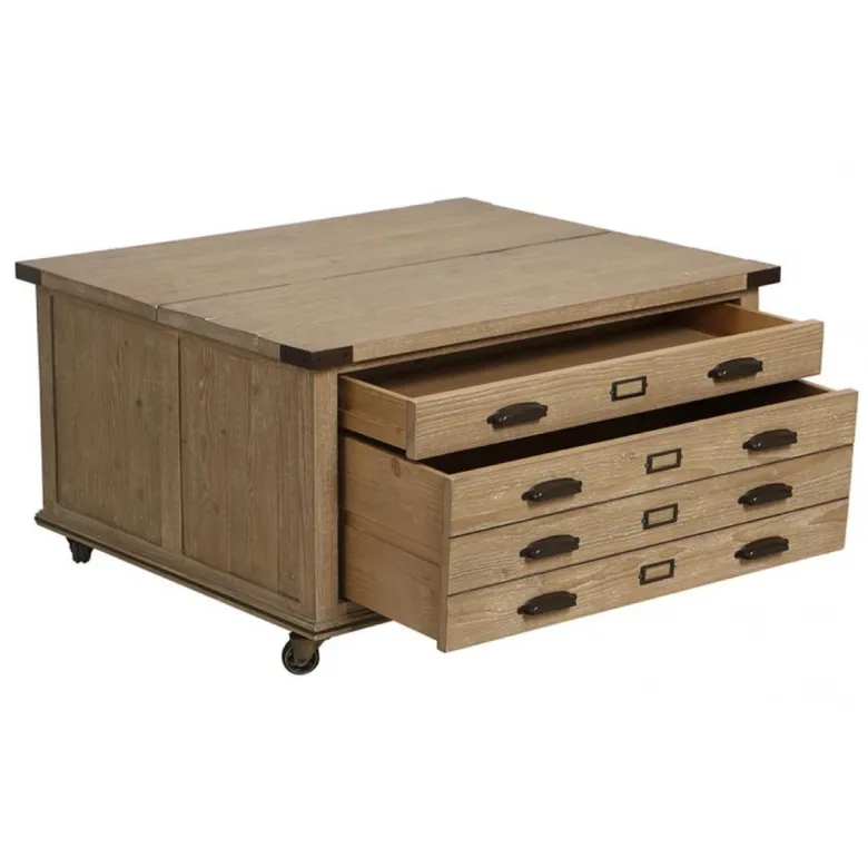 Table basse coffre bois beige -