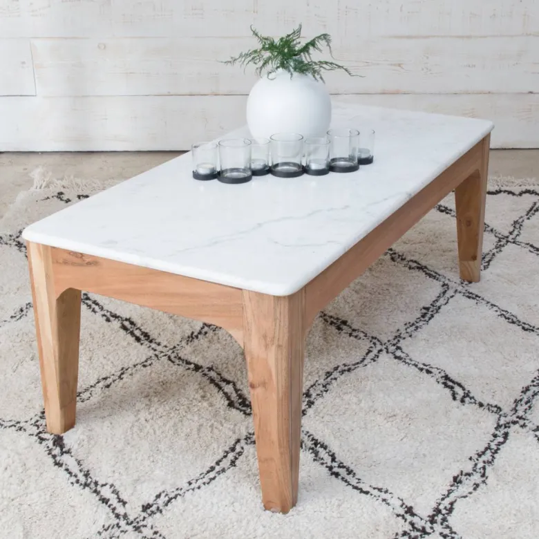 Table basse en bois de manguier et marbre arthuro