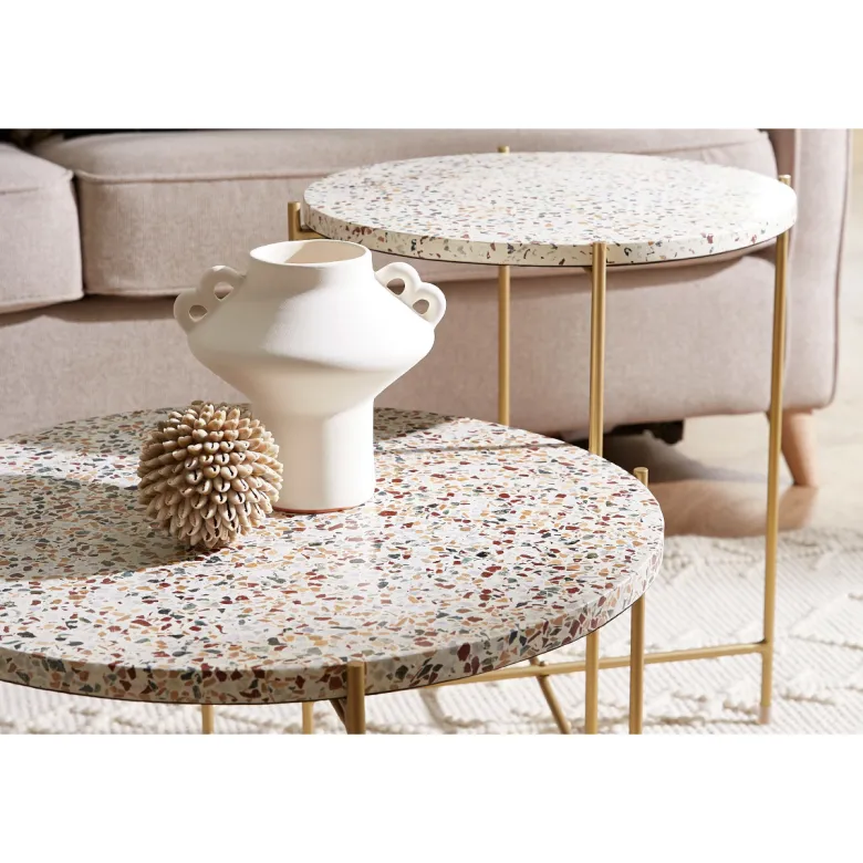 Table basse ronde en terrazzo et métal doré d55 cm mezzo