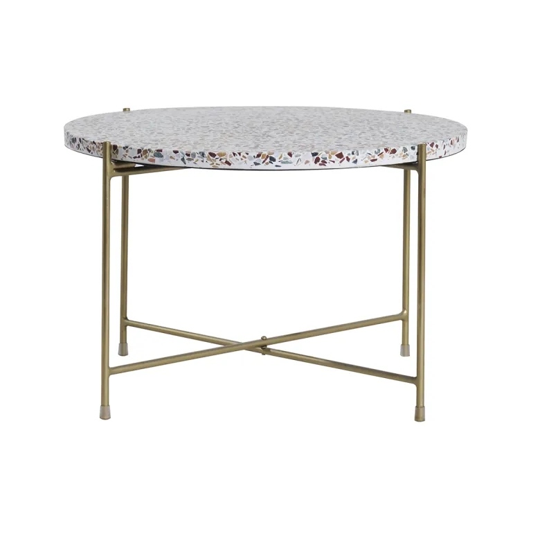 Table basse ronde en terrazzo et métal doré d55 cm mezzo