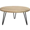Table basse ronde gravée bois manguier massif et métal noir d80 cm vibes