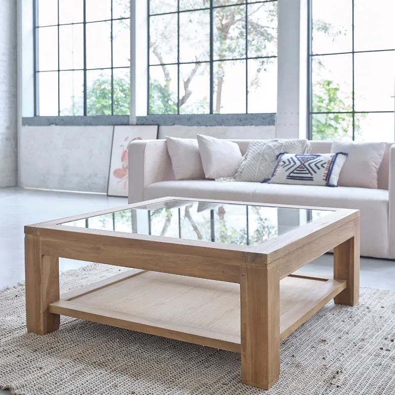 Table basse vitrée en bois de teck