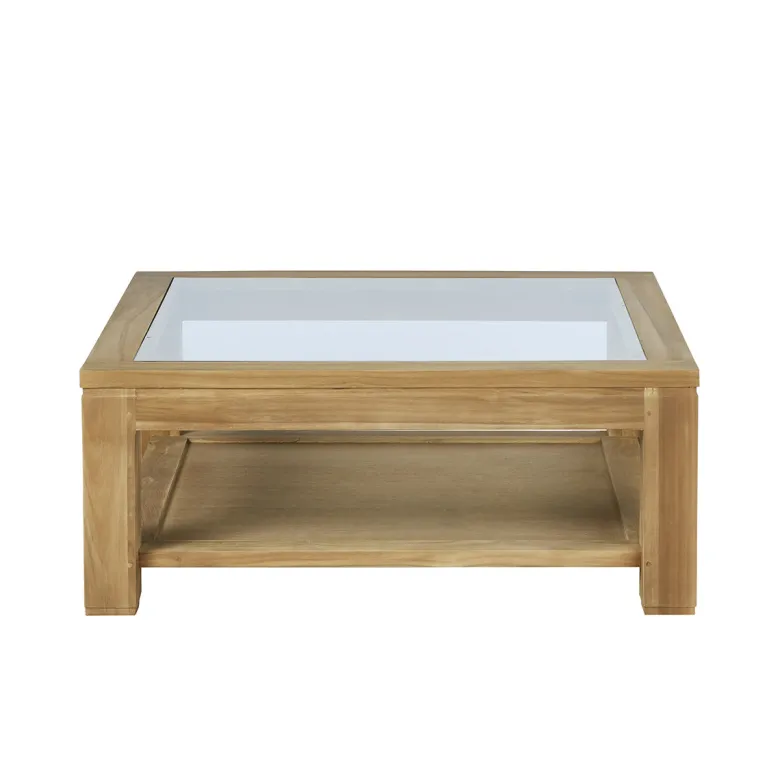 Table basse vitrée en bois de teck
