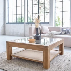 Table basse vitrée en bois de teck