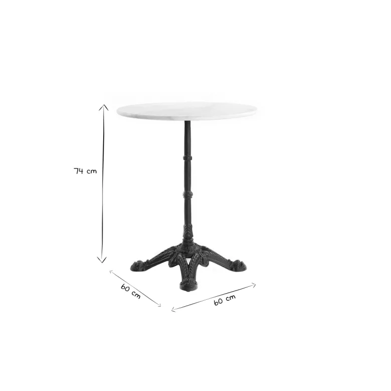 Table bistrot ronde en pierre minérale et métal noir d60 cm conty