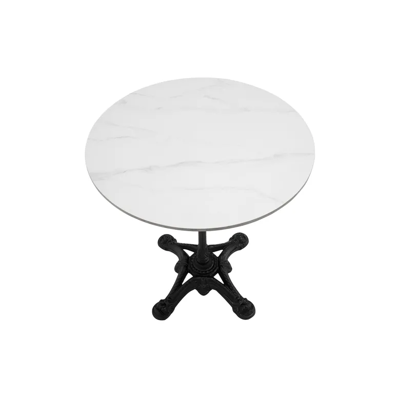 Table bistrot ronde en pierre minérale et métal noir d60 cm conty