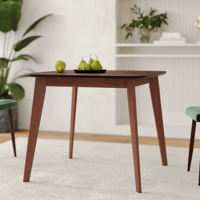 Table carrée 4 personnes en bois foncé finition noyer 90 cm - julio