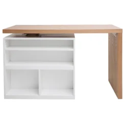 Table de bar modulable avec rangement blanc mat et bois clair l140-165 cm max