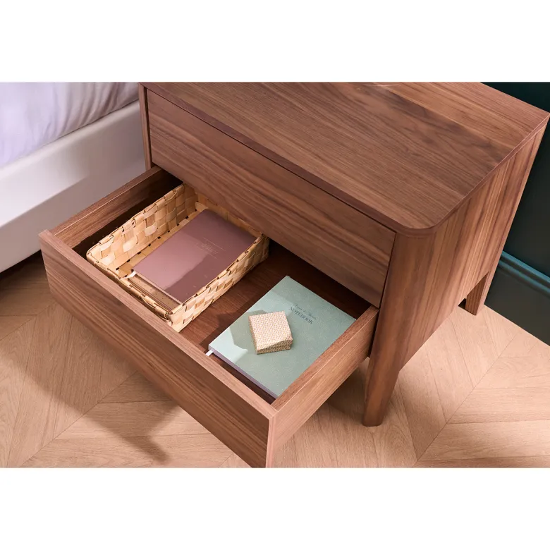 Table de chevet avec rangements 2 tiroirs bois foncé noyer benja