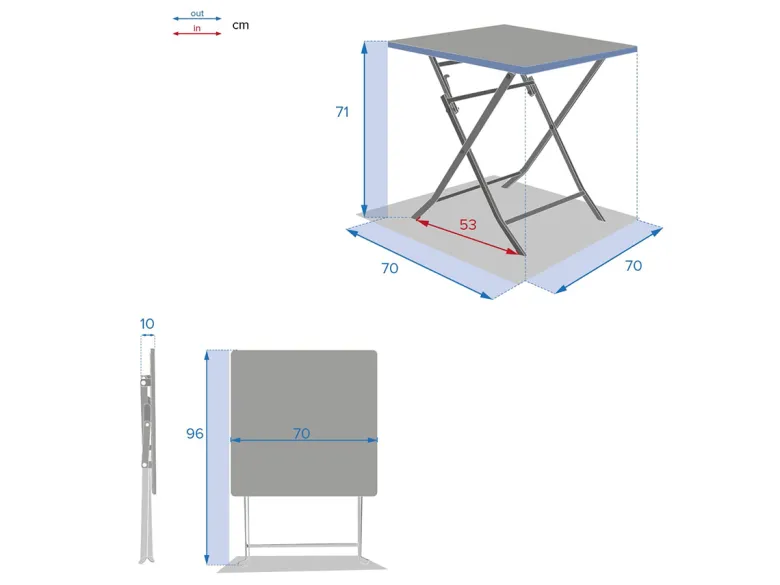 Table de jardin carrée greensboro 70 x 70 cm bleu canard - hespéride