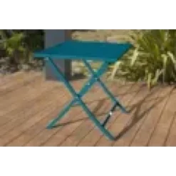 Table de jardin carrée pliante en aluminium - bleu canard