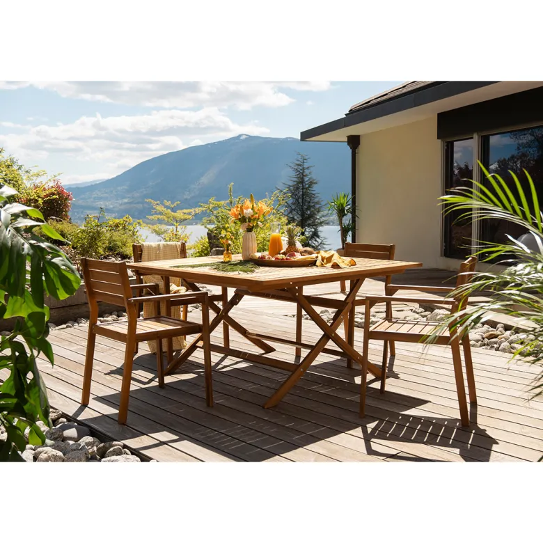 Table de jardin pliante carrée en bois massif l140 cm santiago