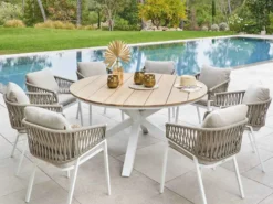 Table de jardin ronde alu&nbsp;acacia oriengo blanc - 8 places - hespéride