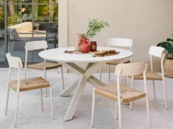 Table de jardin ronde alu verre oryon 6 places argile - hespéride
