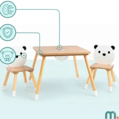 Table et 2 chaises enfant, espace de travail & jeux avec un panier de rangement