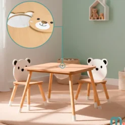 Table et 2 chaises enfant, espace de travail & jeux avec un panier de rangement