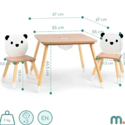 Table et 2 chaises enfant, espace de travail & jeux avec un panier de rangement