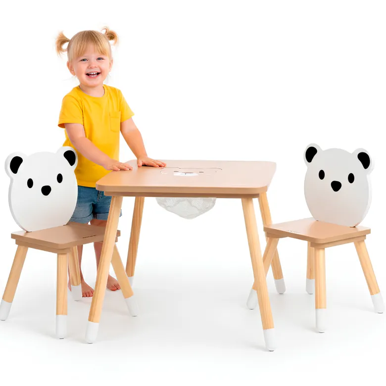 Table et 2 chaises enfant, espace de travail & jeux avec un panier de rangement