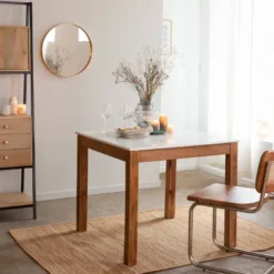 Table à manger carré en bois et marbre