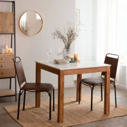 Table à manger carré en bois et marbre