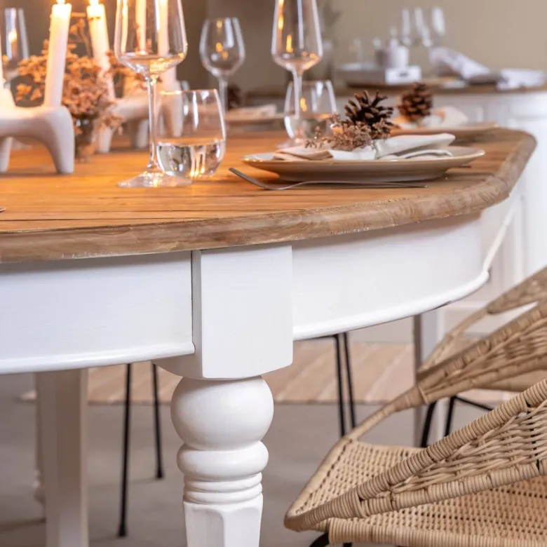 Table à manger en bois recyclé avec allonges garance
