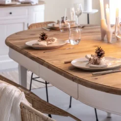 Table à manger en bois recyclé avec allonges garance