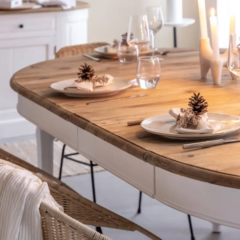 Table à manger en bois recyclé avec allonges garance