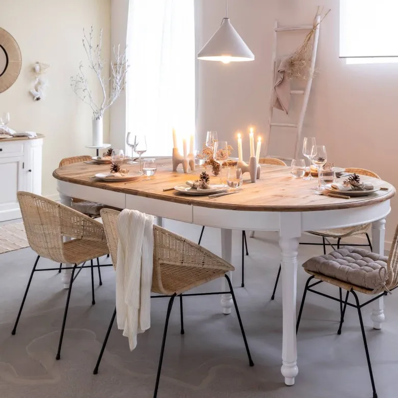 Table à manger en bois recyclé avec allonges garance