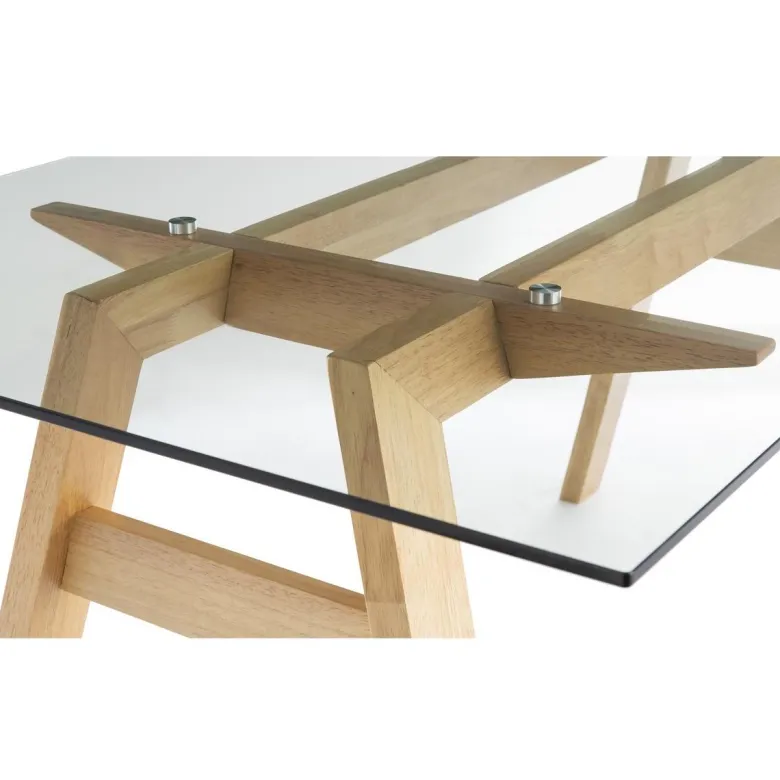 Table à manger en verre transparent et bois clair l160 cm bacco