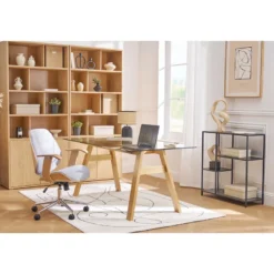Table à manger en verre transparent et bois clair l160 cm bacco