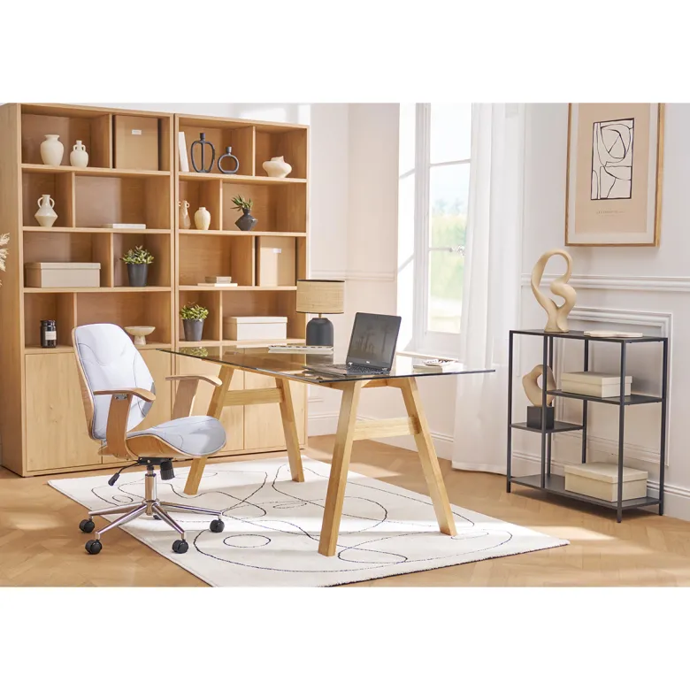 Table à manger en verre transparent et bois clair l160 cm bacco