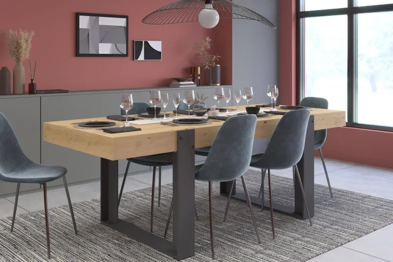 Table à manger rectangulaire décor bois et noir 6 personnes pippa