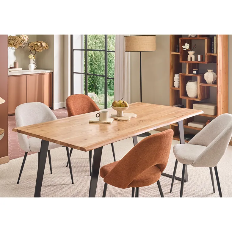 Table à manger rectangulaire en bois massif et métal noir l175 cm kora