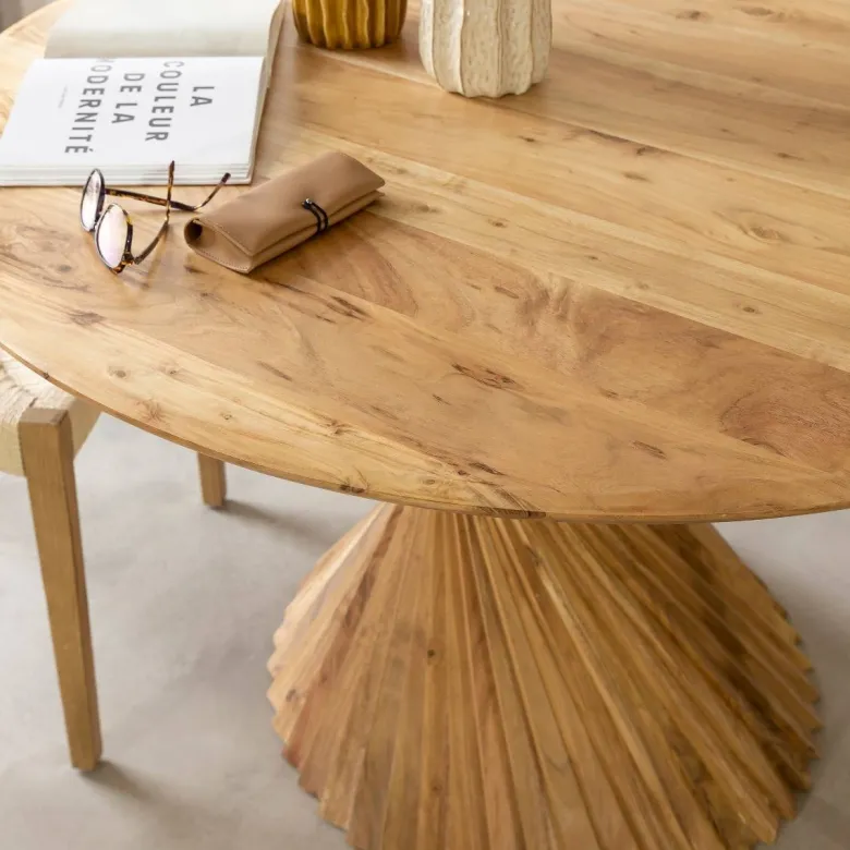 Table à manger ronde en bois d'acacia