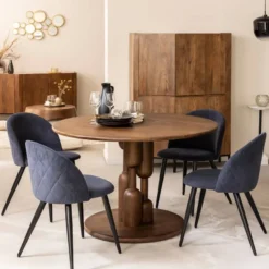 Table à manger ronde en bois de manguier