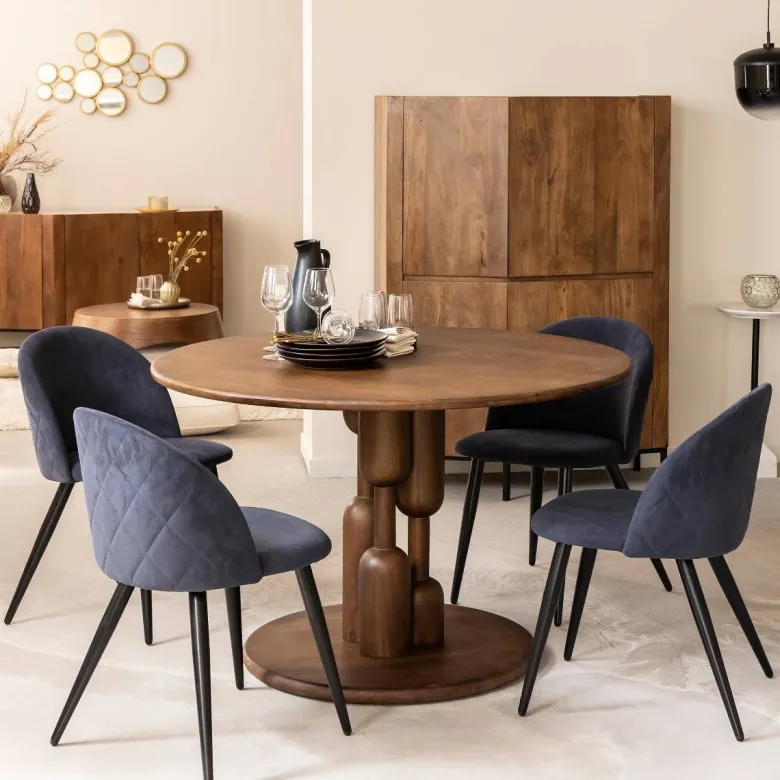Table à manger ronde en bois de manguier
