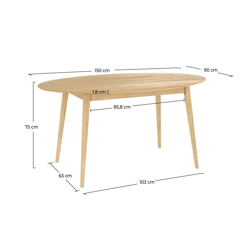 Table ovale 6 personnes en bois clair 150 cm - eddy