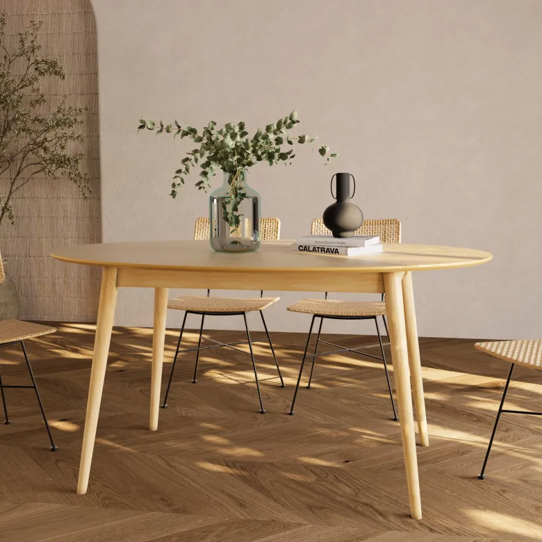 Table ovale 6 personnes en bois clair 150 cm - eddy