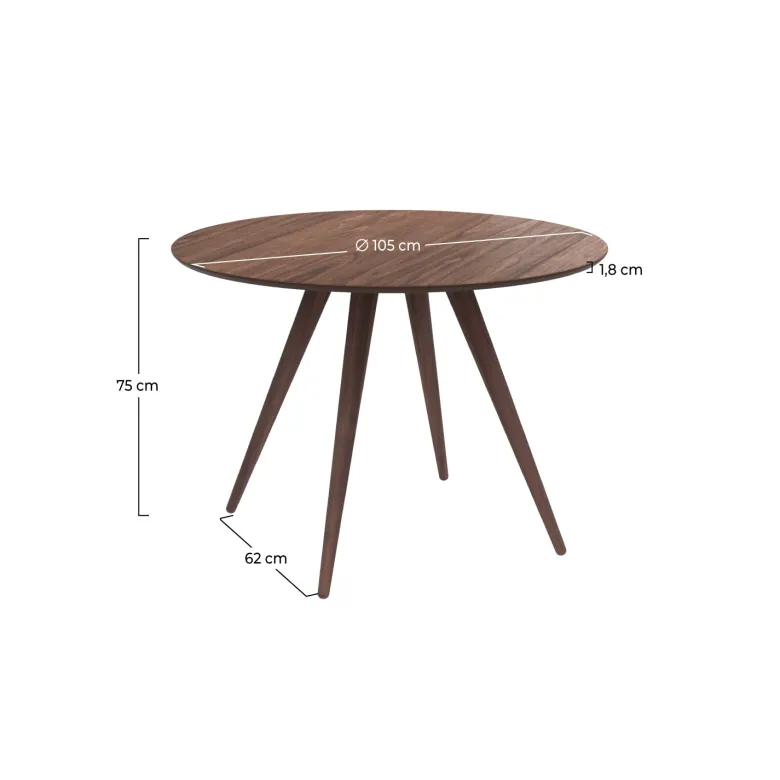 Table ronde 4 personnes en bois foncé finition noyer d105 cm - liwa