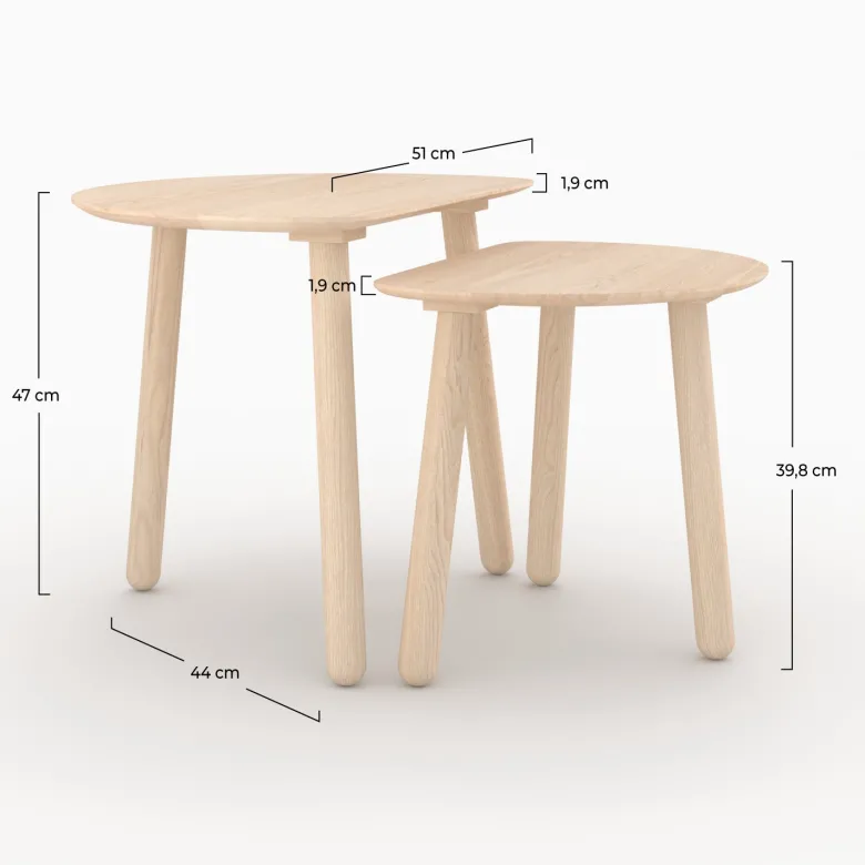 Tables gigognes en bois de frêne effet blanchi - montaine