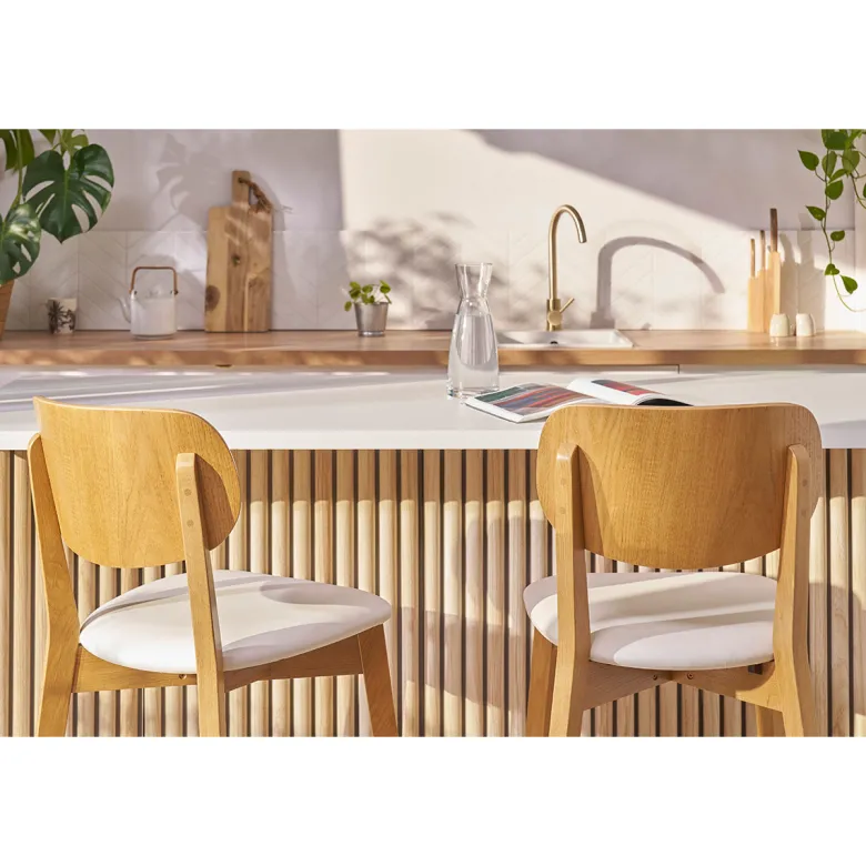 Tabouret de bar bois clair chêne et blanc h65 cm lucia