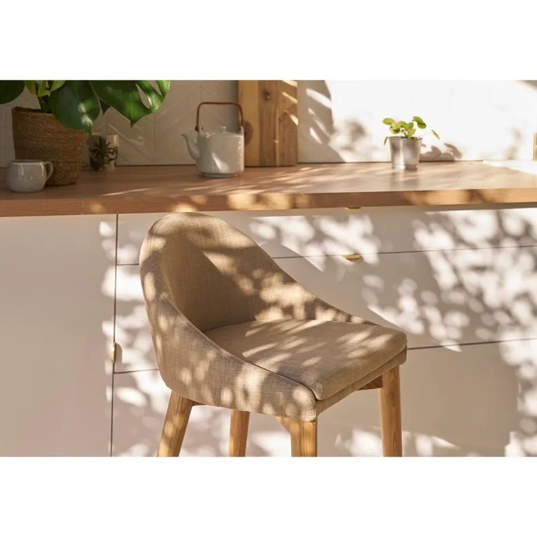 Tabouret de bar en tissu beige et bois clair 65 cm dalia