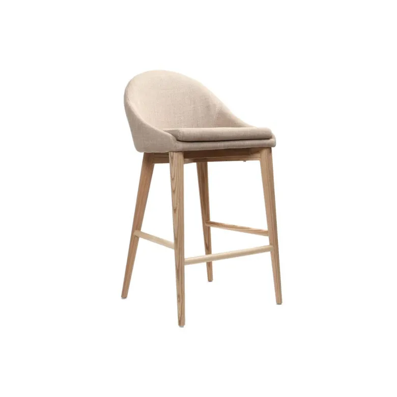 Tabouret de bar en tissu beige et bois clair 65 cm dalia