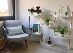 Étagère modulaire pour plantes blanche à 6 plateaux et arrosage automatique