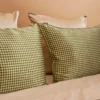Taie d'oreiller en soie vichy vert 65x65